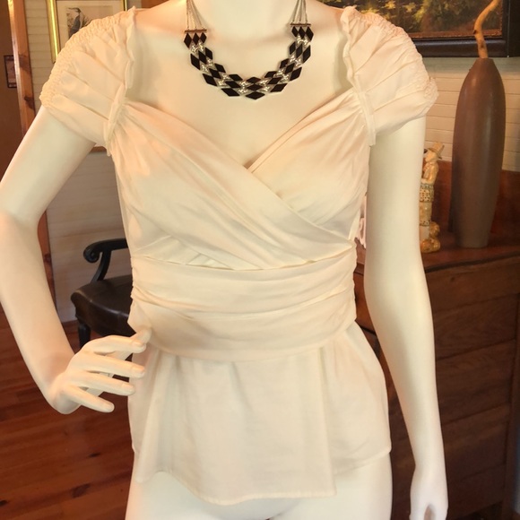 BCBGMAXAZRIA White puff sleeve v neck tie in back dress shirt women’s si… - Picture 15 of 16